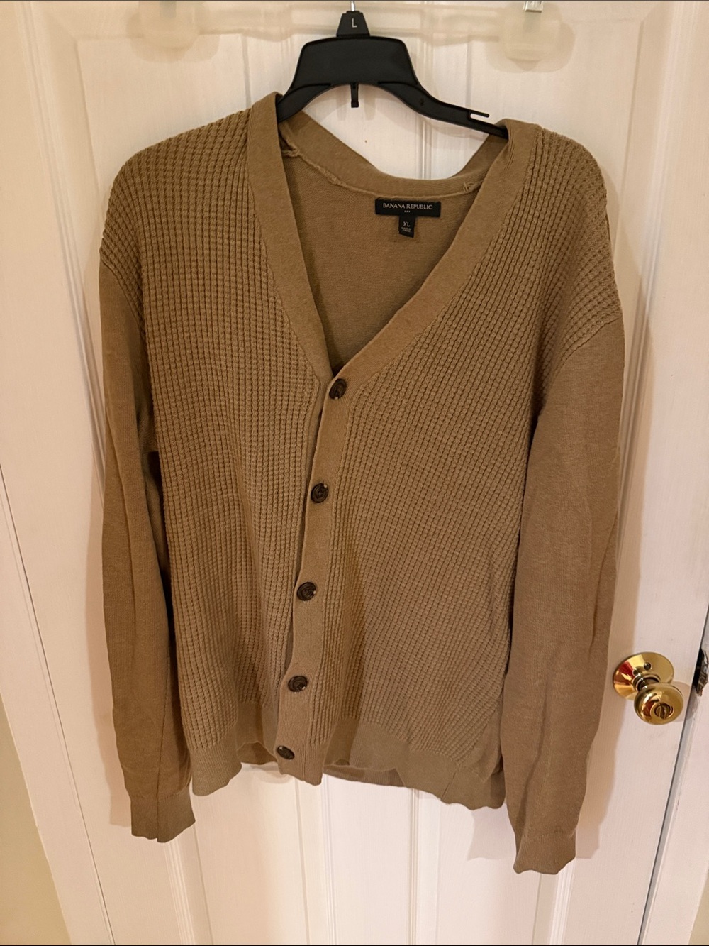 Banana Republic Men's Tan Button-Up Waffle Knit Cardigan